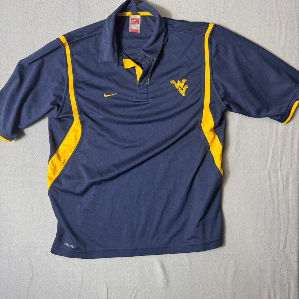 Nike West Virginia Mountaineers Mens Polo‎ M Blue Excellent Fit Dry MB-491
